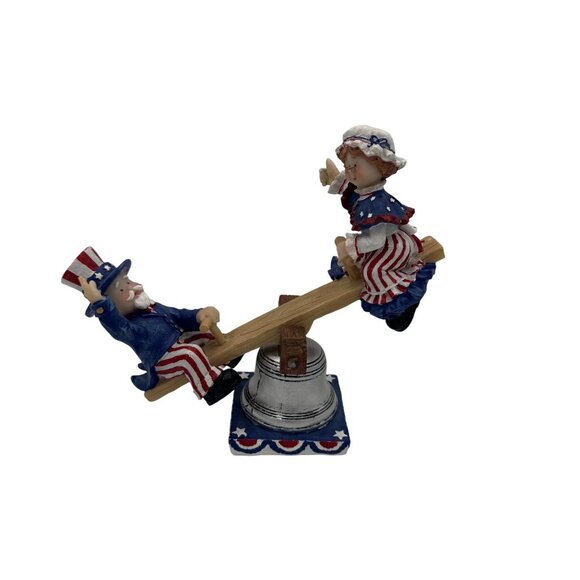 Uncle Sam & Liberty Bell Patriotic Seesaw Figurine - Picture 2 of 5